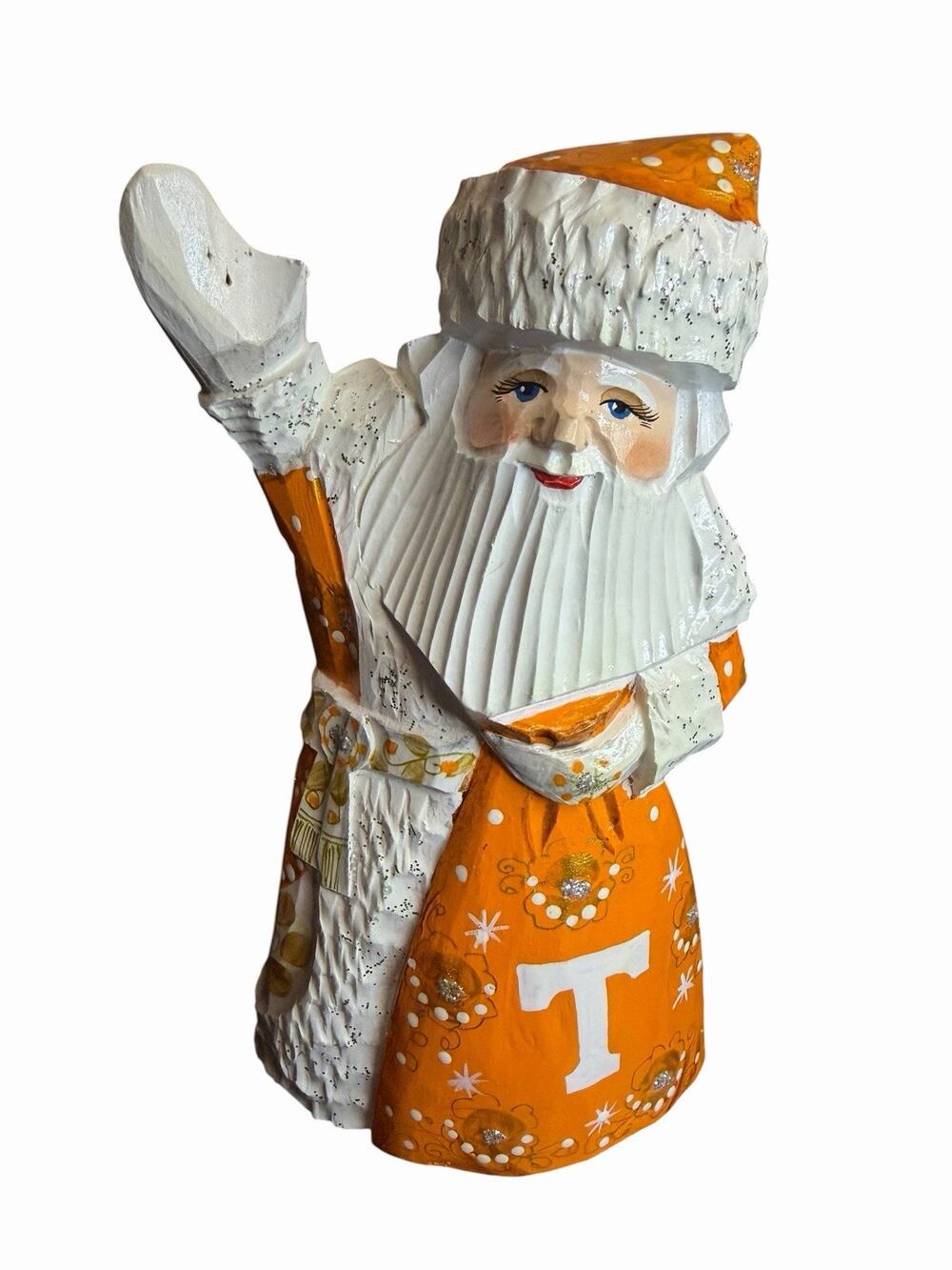 Sergiev Posad Russian Carved Wood 8 Inch Santa Tennessee Vols Orange Signed OOAK